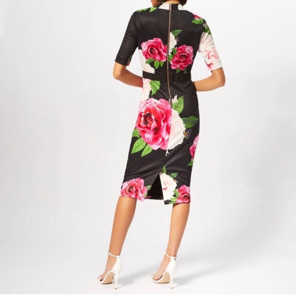 Ted Baker Magnificent V Bodycon Dress NWT Gilanno Black Floral​​​​ - Picture 2 of 13